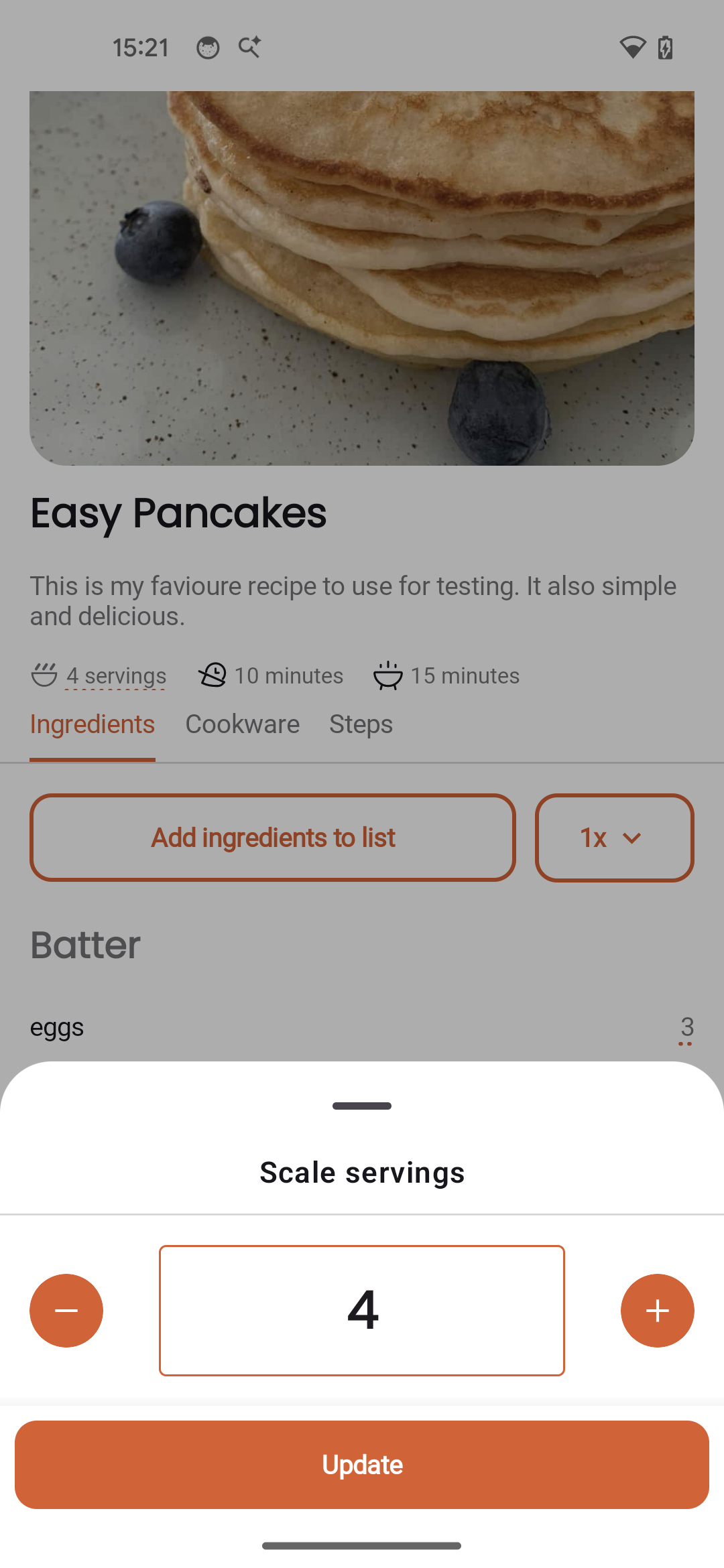 Scaling recipe by servings