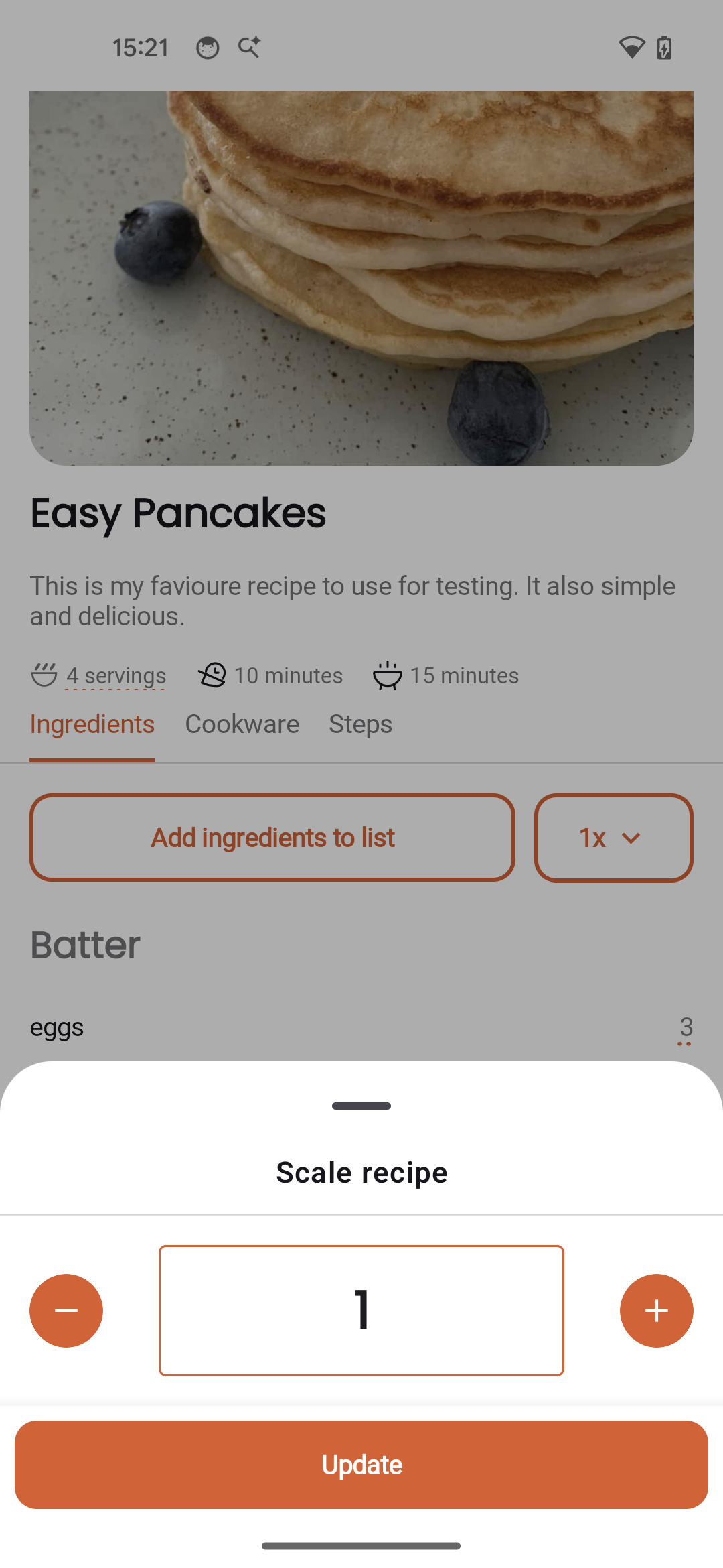 Scaling recipe by multiplier