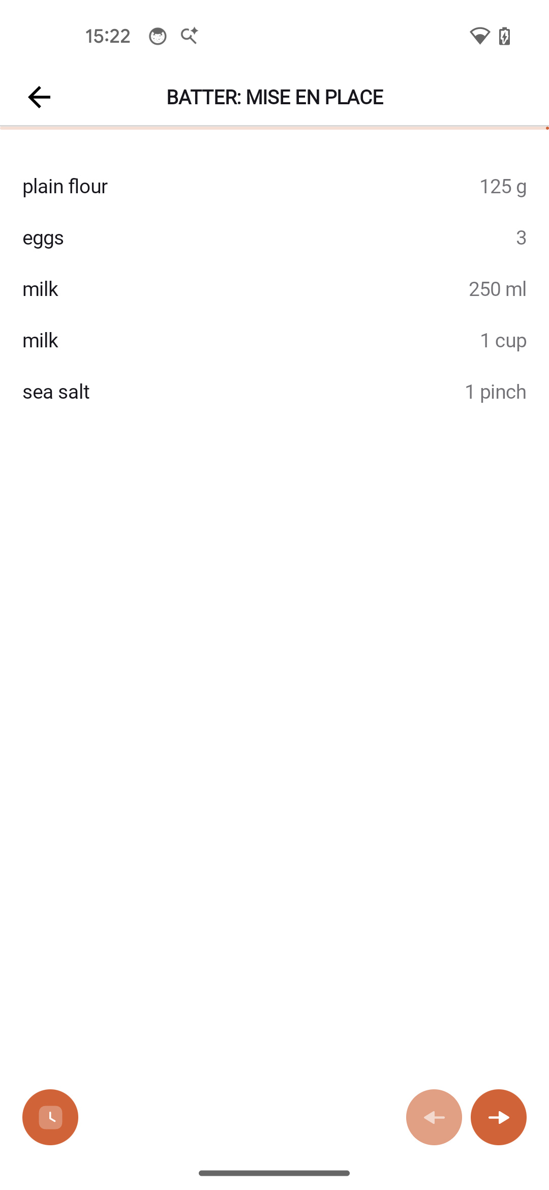 Mise en place ingredient checklist