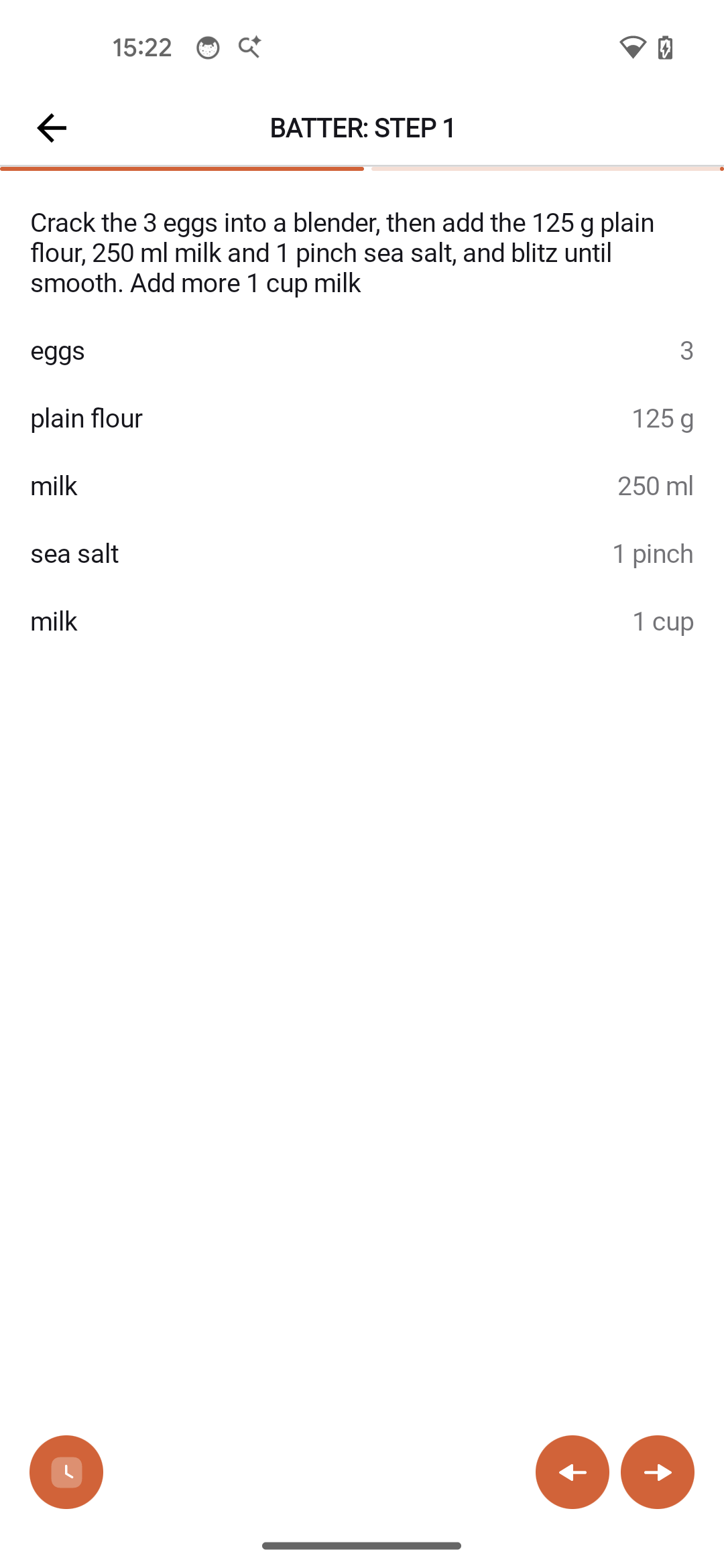 Android app showing cooking step view