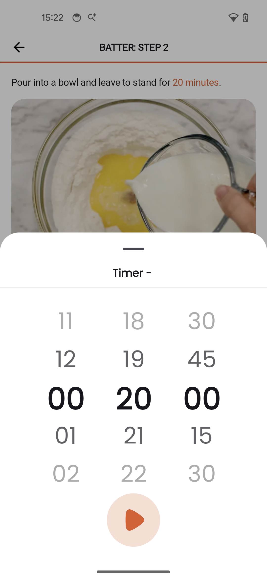 Timer picker during cooking step