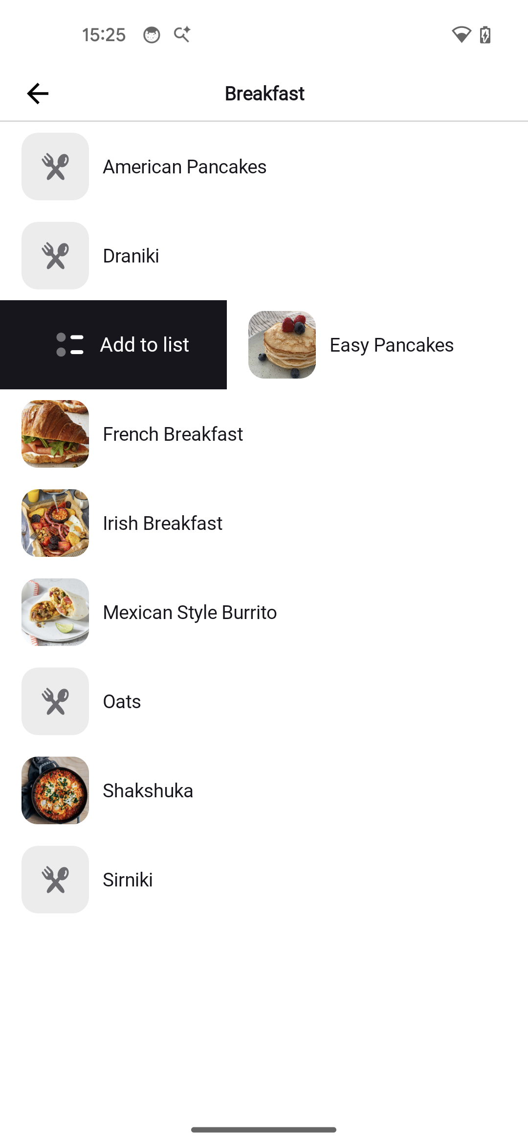 Long-press to add to shopping list