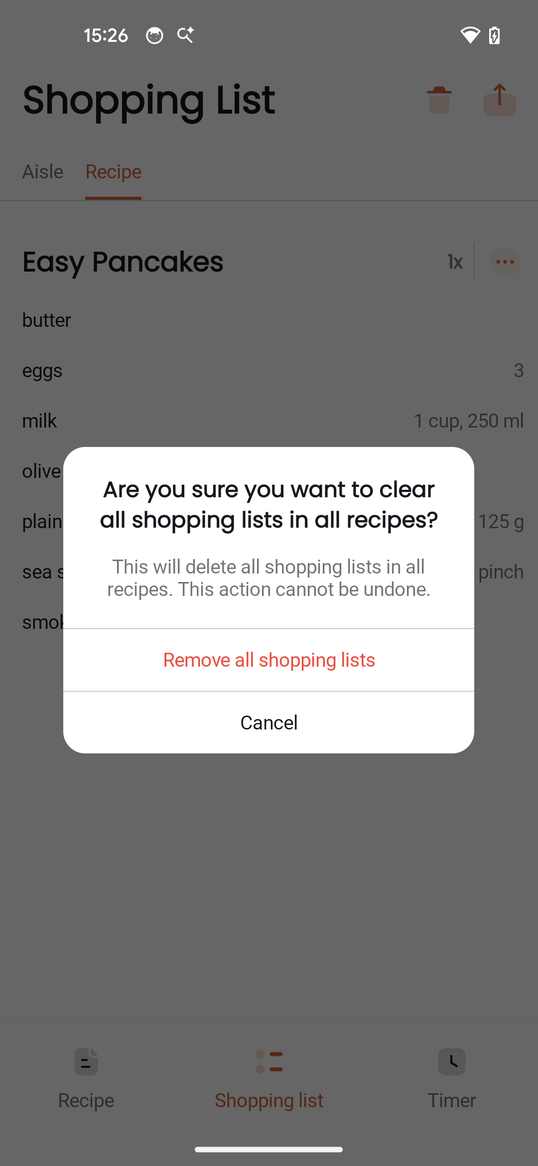 Clear all shopping lists confirmation