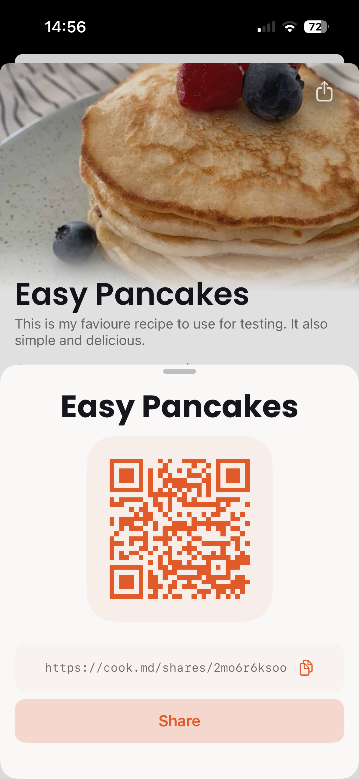 Share recipe via QR code