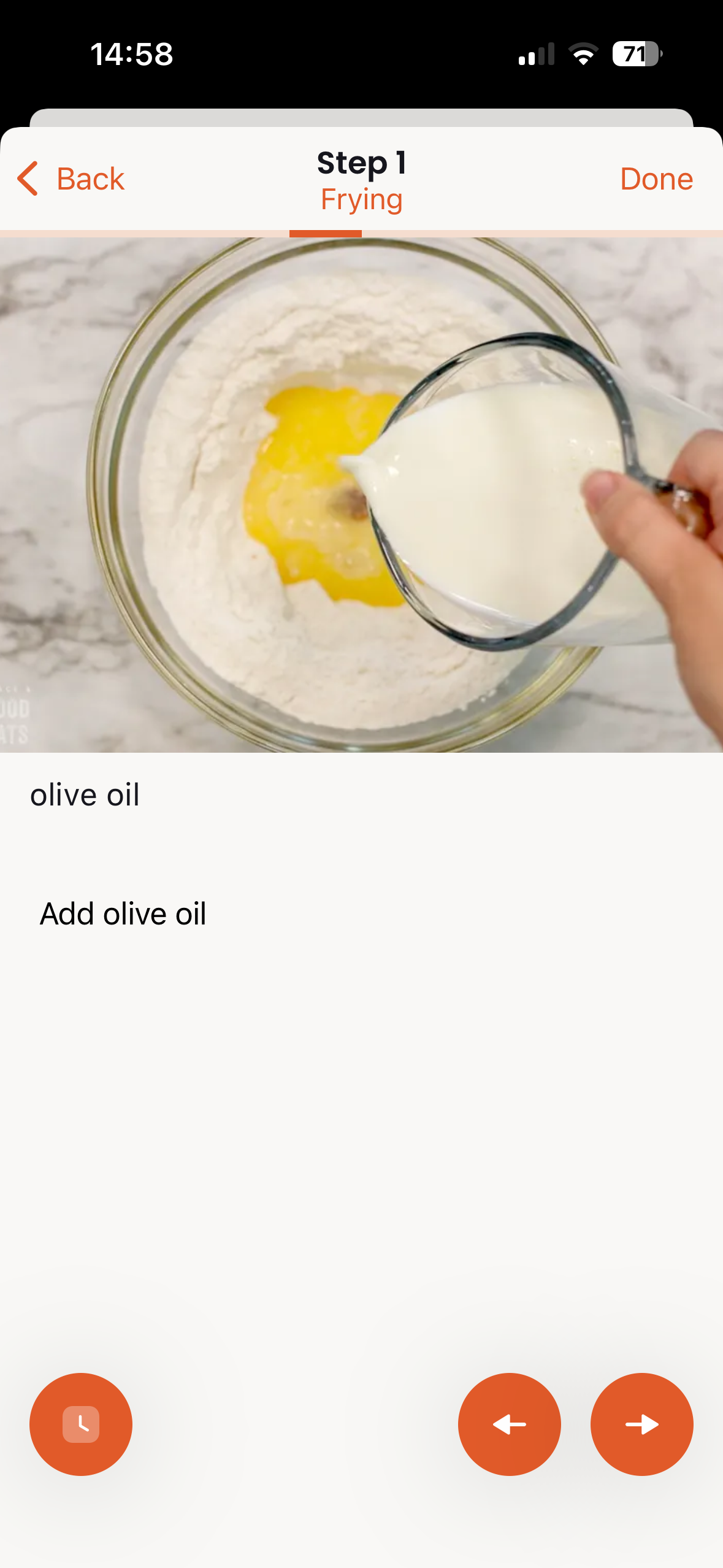 Cooking mode showing step with photo