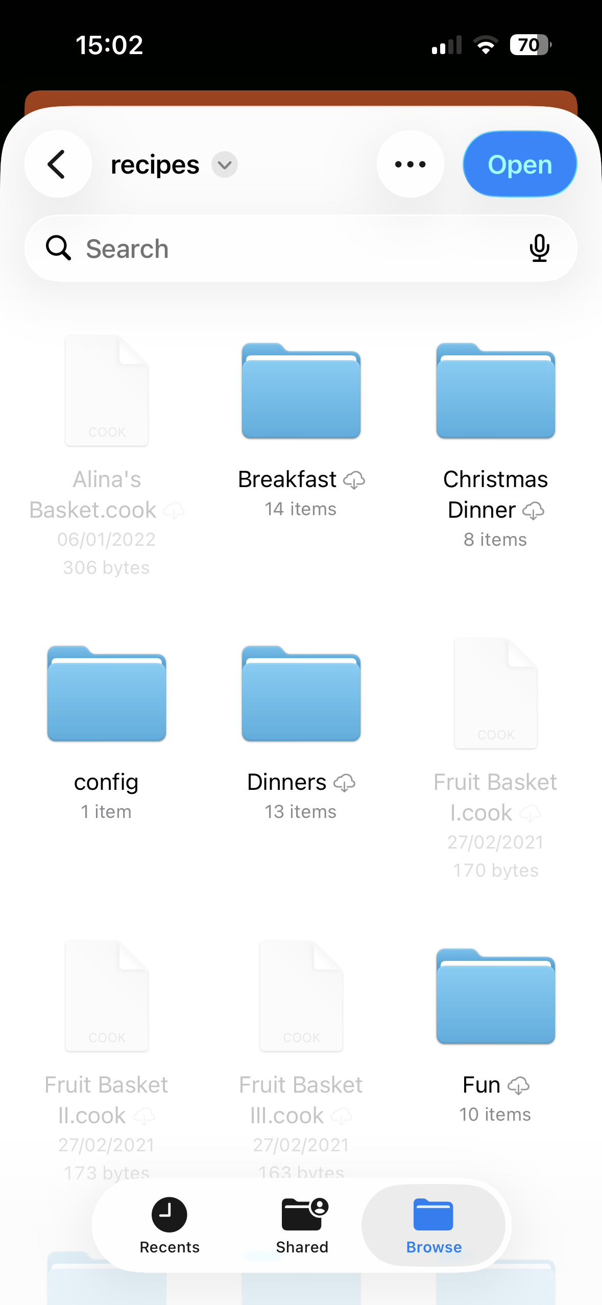 Browsing local folders to select recipes directory